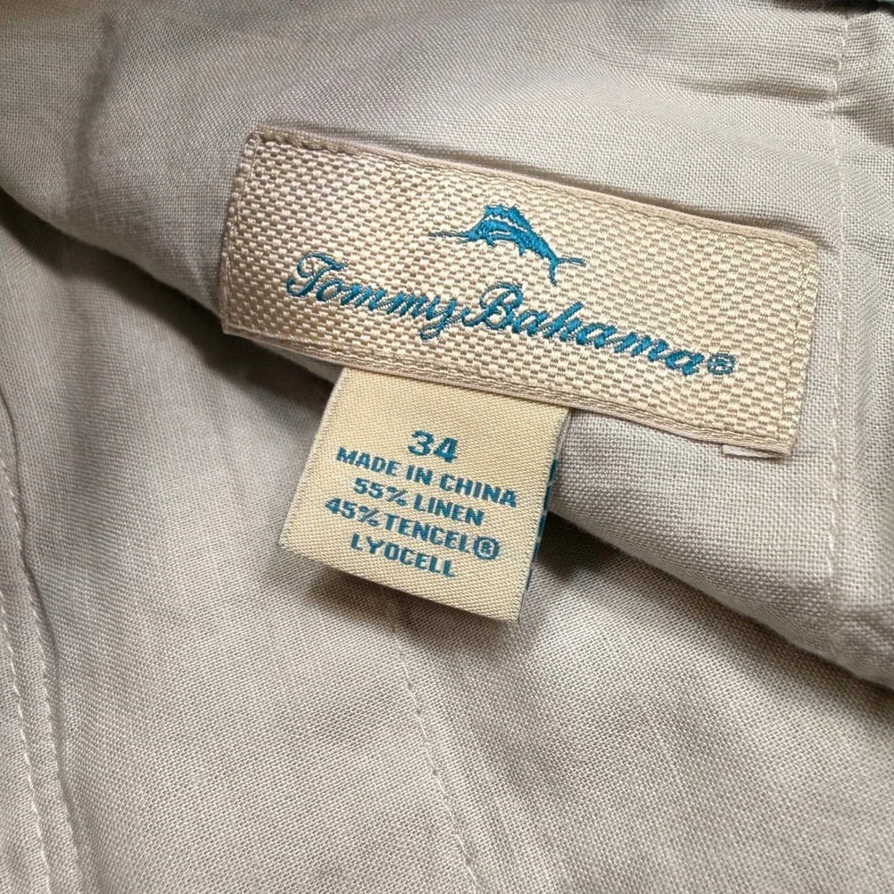 Tommy Bahama Linen Tencel Blend Flat Front Summer Resort Shorts Beige Mens 34